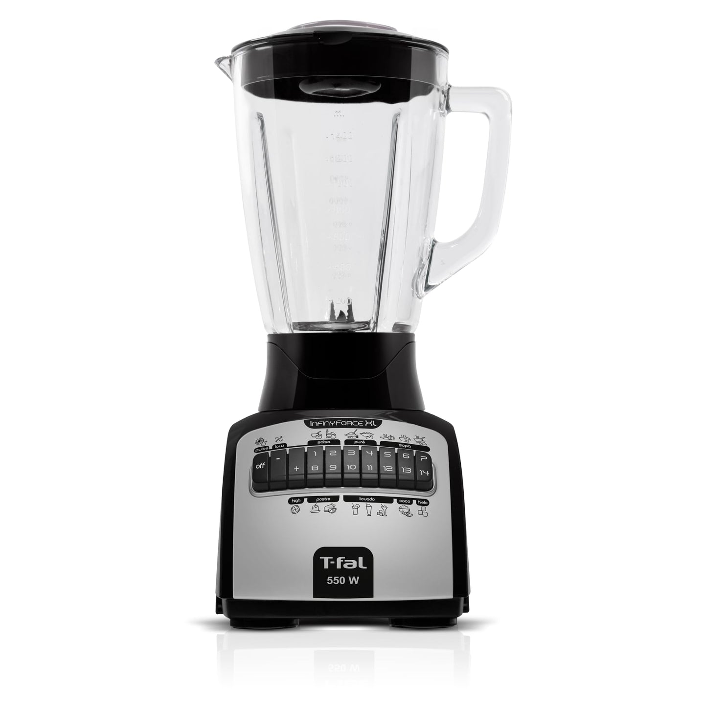 Licuadora 14 Velocidades T-Fal Infinyforce XL Negra con Vaso de Vidrio de 2.2 L, 550 W, LN8248NX