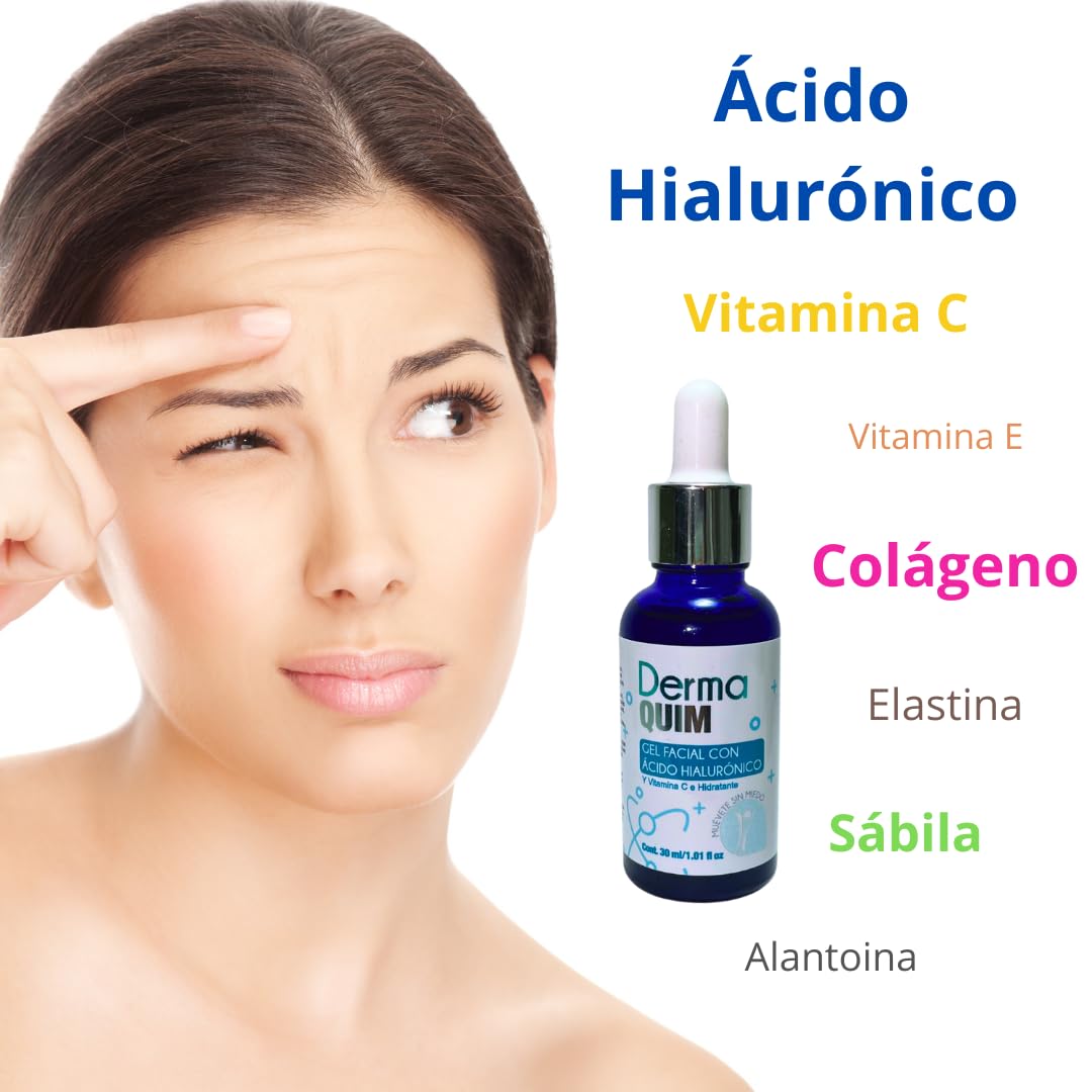 DERMAQUIM - Potente Anti Edad con Ácido Hialurónico, Colágeno, Vitamina C, Vitamina E, Sábila, Elastina y Alantoina - Facial, Previene y Reduce Arrugas, Líneas de Expresión y Manchas (60, Gramos)
