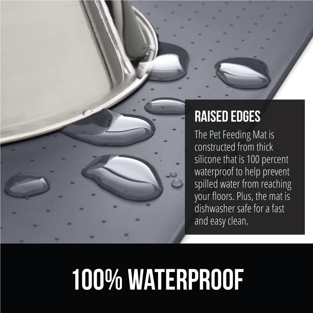 Gorilla Grip 100% Impermeable con Borde Elevado, Alfombrilla de alimentación de Silicona para Mascotas, sin BPA, Las Alfombrillas para Comida para Perros y Gatos contienen derrames, 16x10, Gray