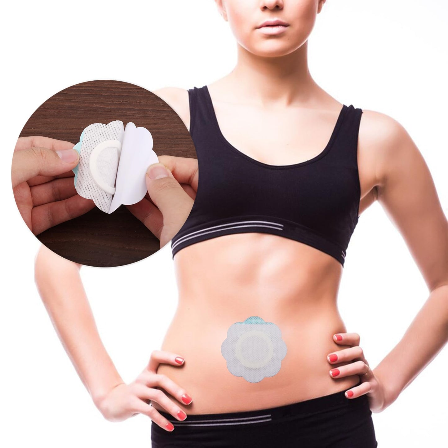 BOXOB 50 Pzs Faja para el Ombligo con Aceite de Ricino, 5 Estilos Autoadhesivas de Algodón Antifugas Muy Absorbentes con Forma Corazón Estrella y Flor Orgánicas