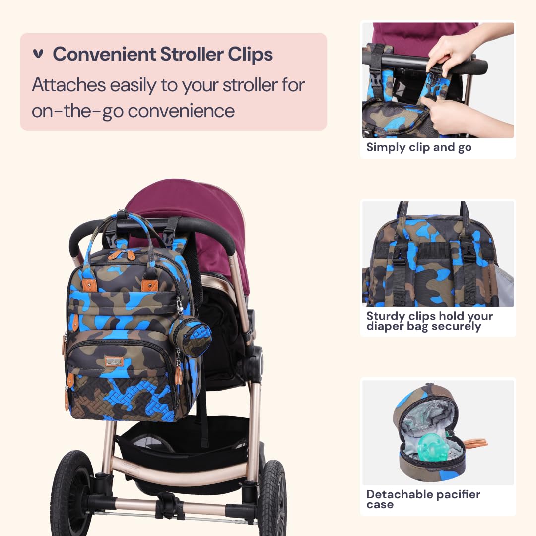 BabbleRoo - Mochila para pañales para bebé, multifuncional, impermeable, mochila de viaje, piel vegano, azul medianoche, Large, Mochilas Daypack