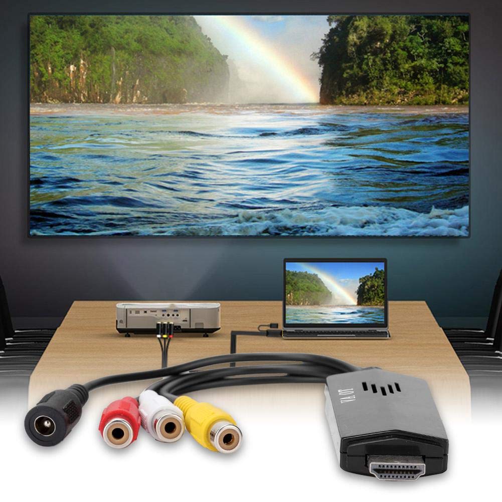 Hakeeta HDMI a AV Adaptador de convertidor de Video de Alta definición Cable Macho a Hembra Convertidor de Cable RCA, Adecuado para TV, VHS, VCR, Grabador de DVD (Negro).