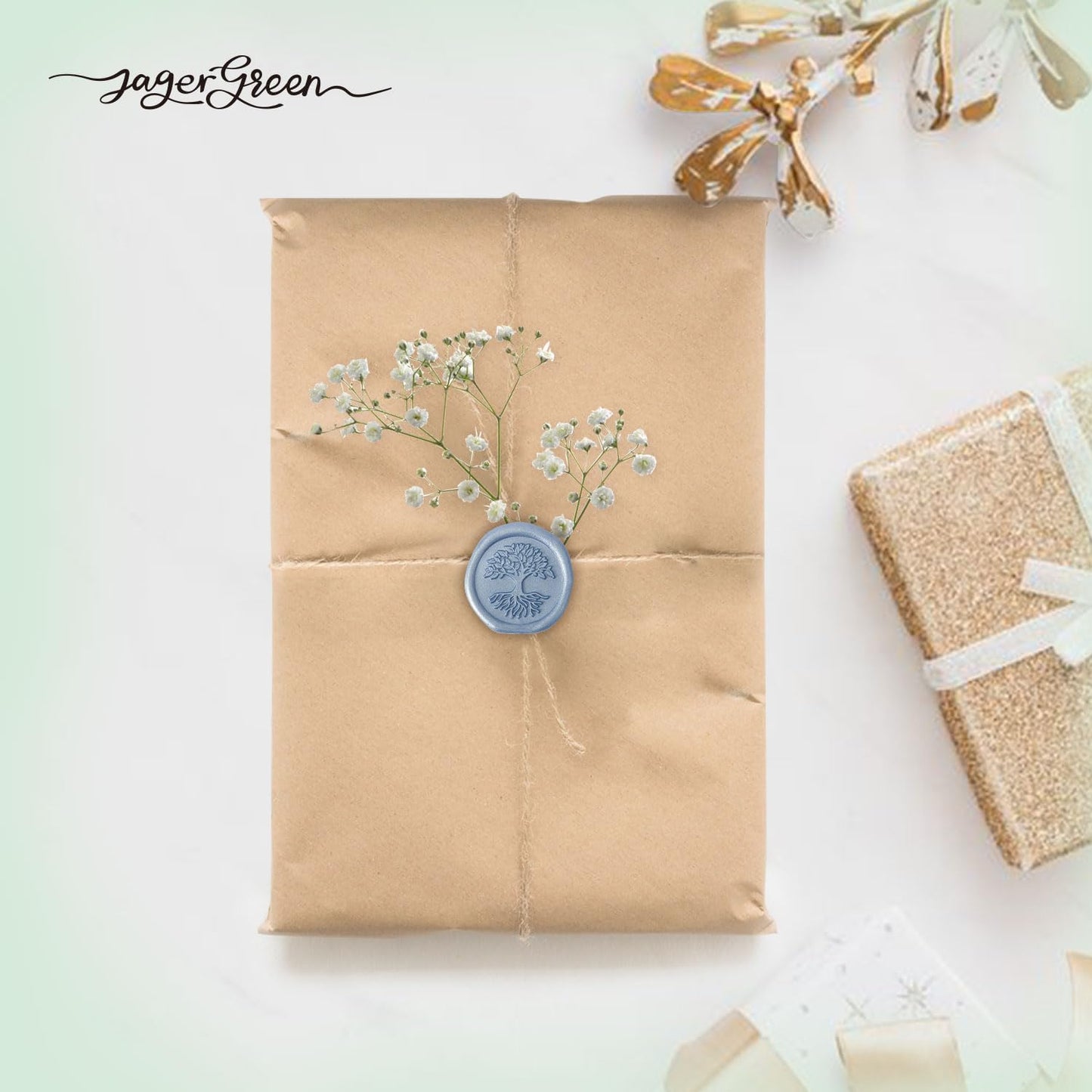 JAGERGREEN - Juego de pegatinas de cera con varios patrones de sellos, calcomanía azul para invitaciones de boda, personalizable, sellador de sobres, regalo de Navidad (árbol salvavidas, 60 piezas)