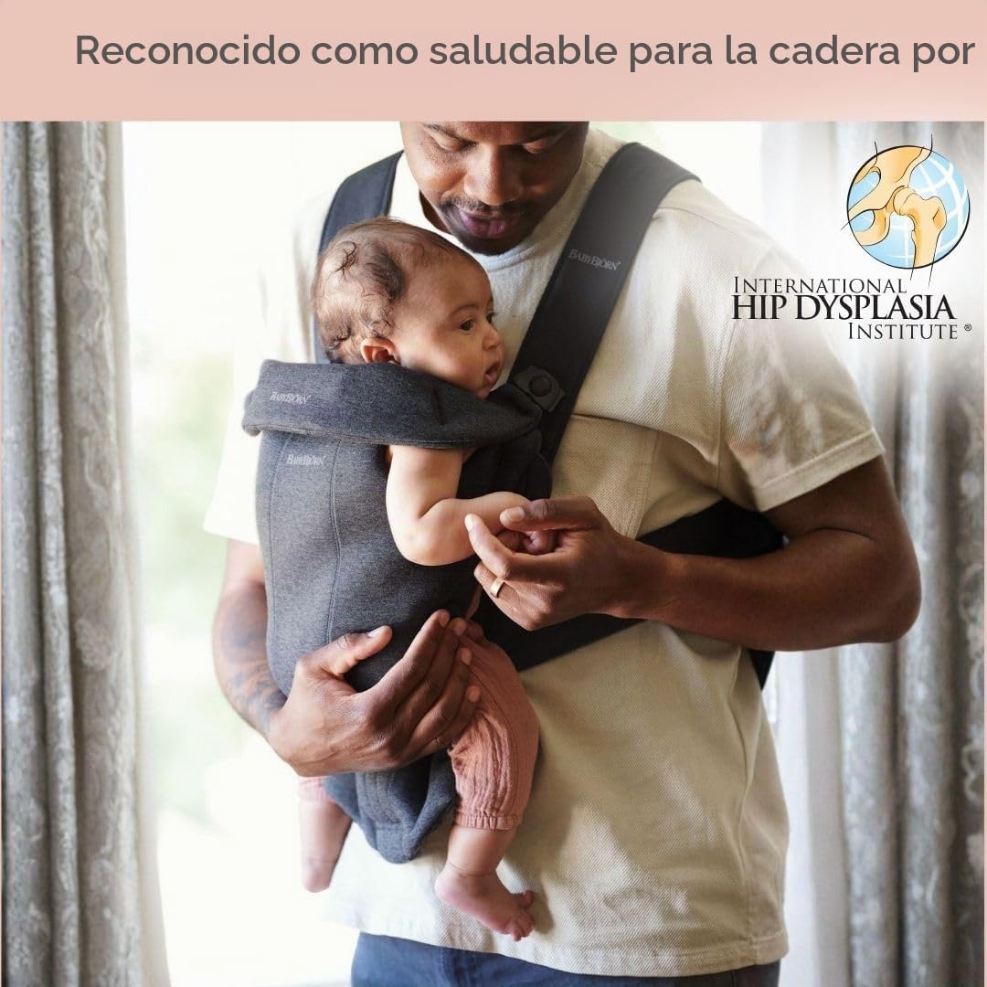 BabyBjörn Canguro Portabebé Mini, Charcoal Gray, Jersey 3D | Para recién nacidos, de 0 a 12 meses (3.2–11 kg), ergonómico y fácil de usar