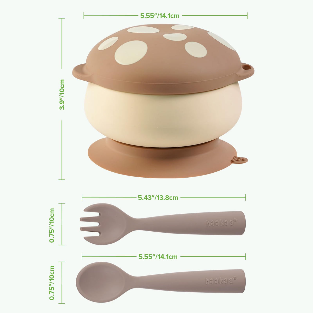haakaa - tazón de silicona para hongos para bebé, tazón de alimentación de bebé y cubiertos Bendy, tostado