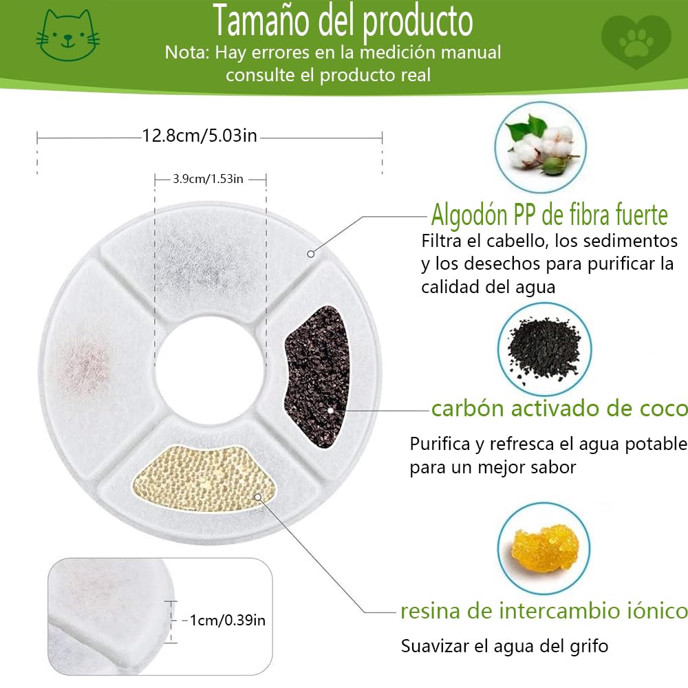 Filtros de Agua para Fuente de Gatos con Sistema de Triple Filtración y Carbón Activado 8 Paquetes