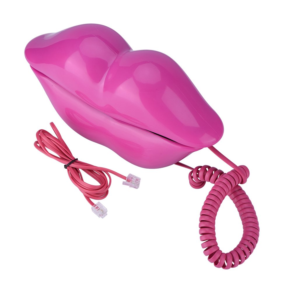 Fosa Labios Sexy teléfono Fijo por Cable, Divertido Rosa Labios Rojos Boca Caliente Beso plástico Creativo teléfono con Cable Fijo Teléfono de Escritorio para Oficina en casa