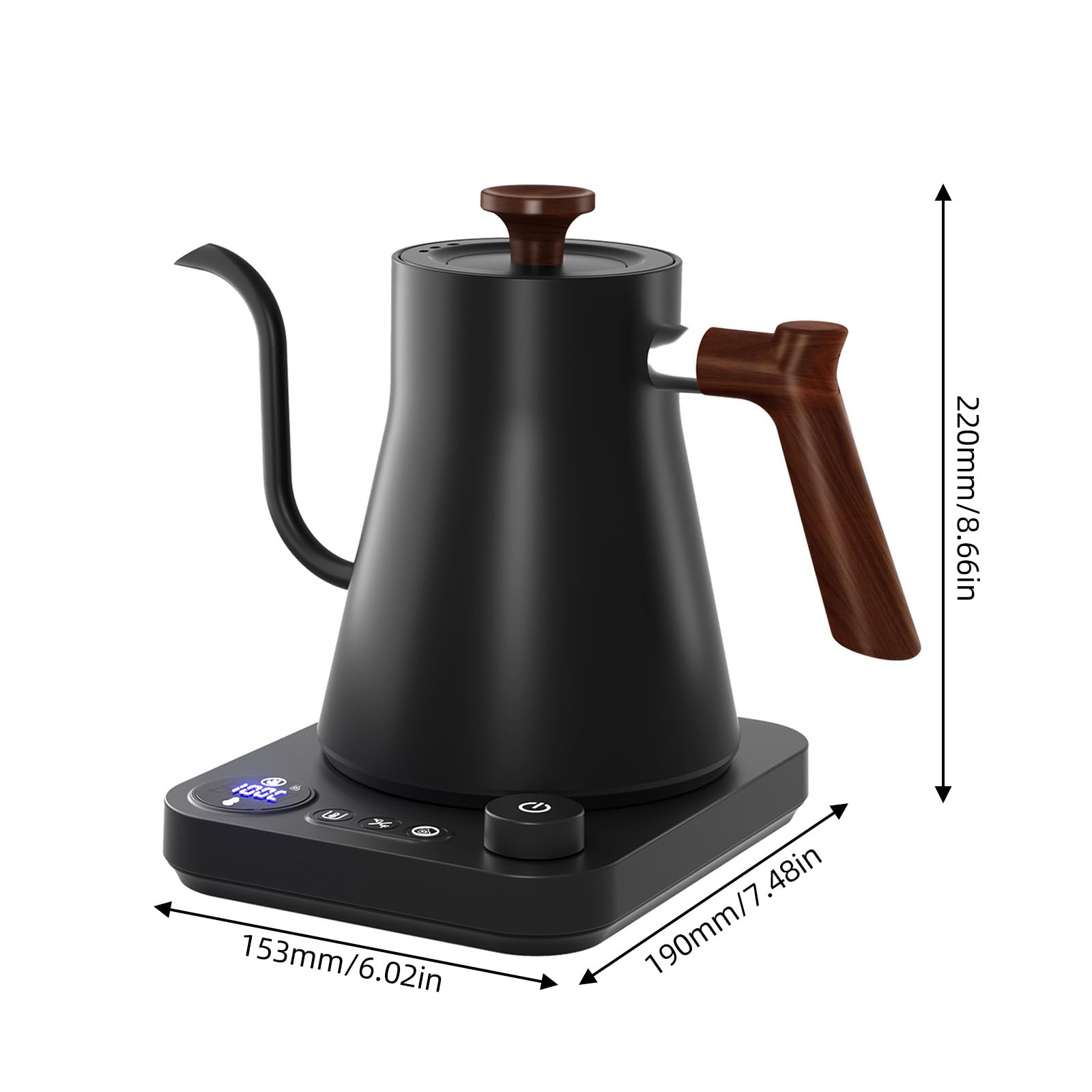 HWCMJY Hervidor eléctrico con cuello de cisne 1200W Caldera de agua potente y rápida Acero inoxidable Control de temperatura NTC interno Pantalla LCD Apagado automático 0.9L café y té Hervidor
