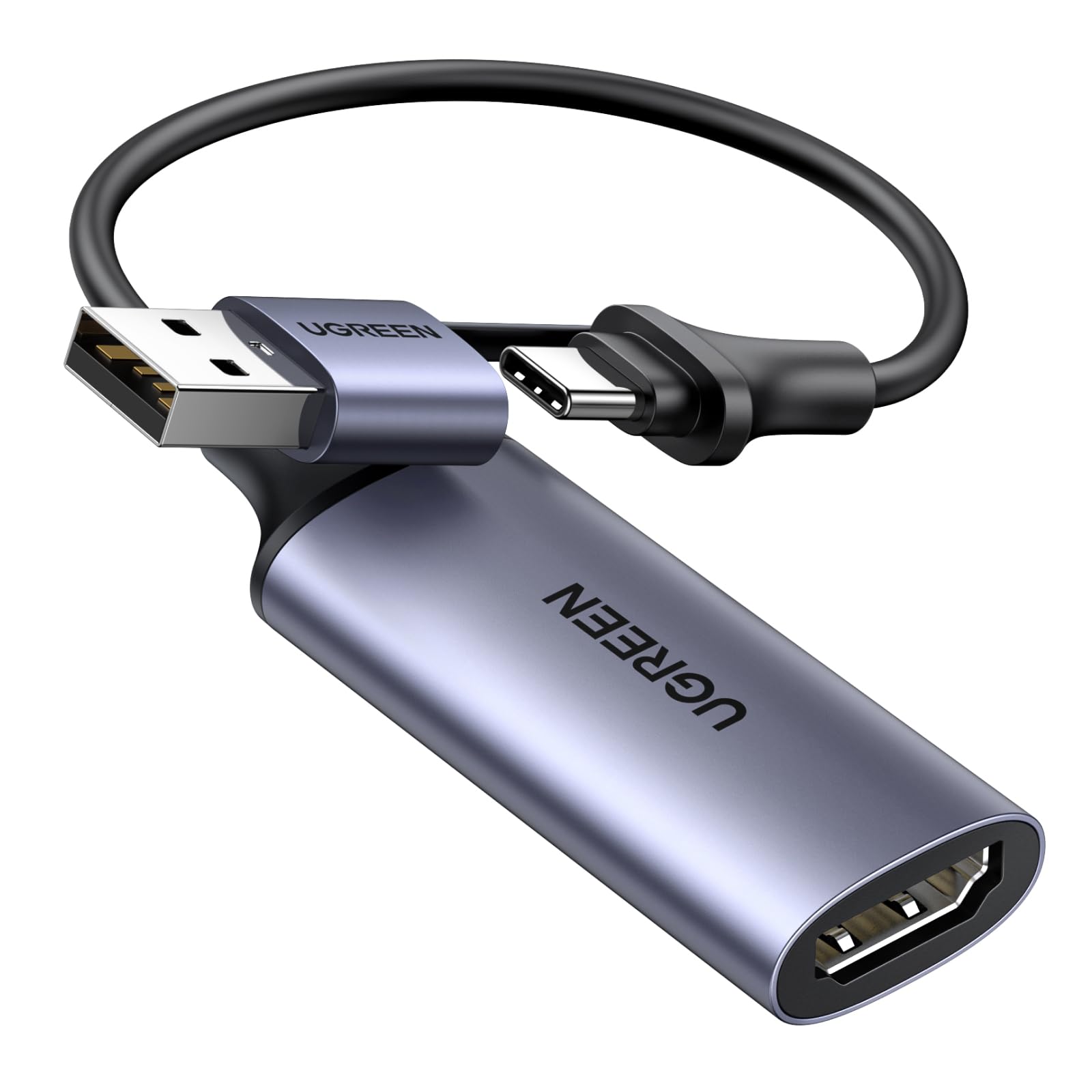 UGREEN Capturadora de Video HDMI a USB-A/C Unidireccional, Full HD 1080p@30Hz USB 2.0 Captura para Streaming, Conferencias, No Compatible con TV o Proyecto