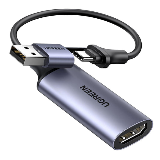 UGREEN Capturadora de Video HDMI a USB-A/C Unidireccional, Full HD 1080p@30Hz USB 2.0 Captura para Streaming, Conferencias, No Compatible con TV o Proyecto