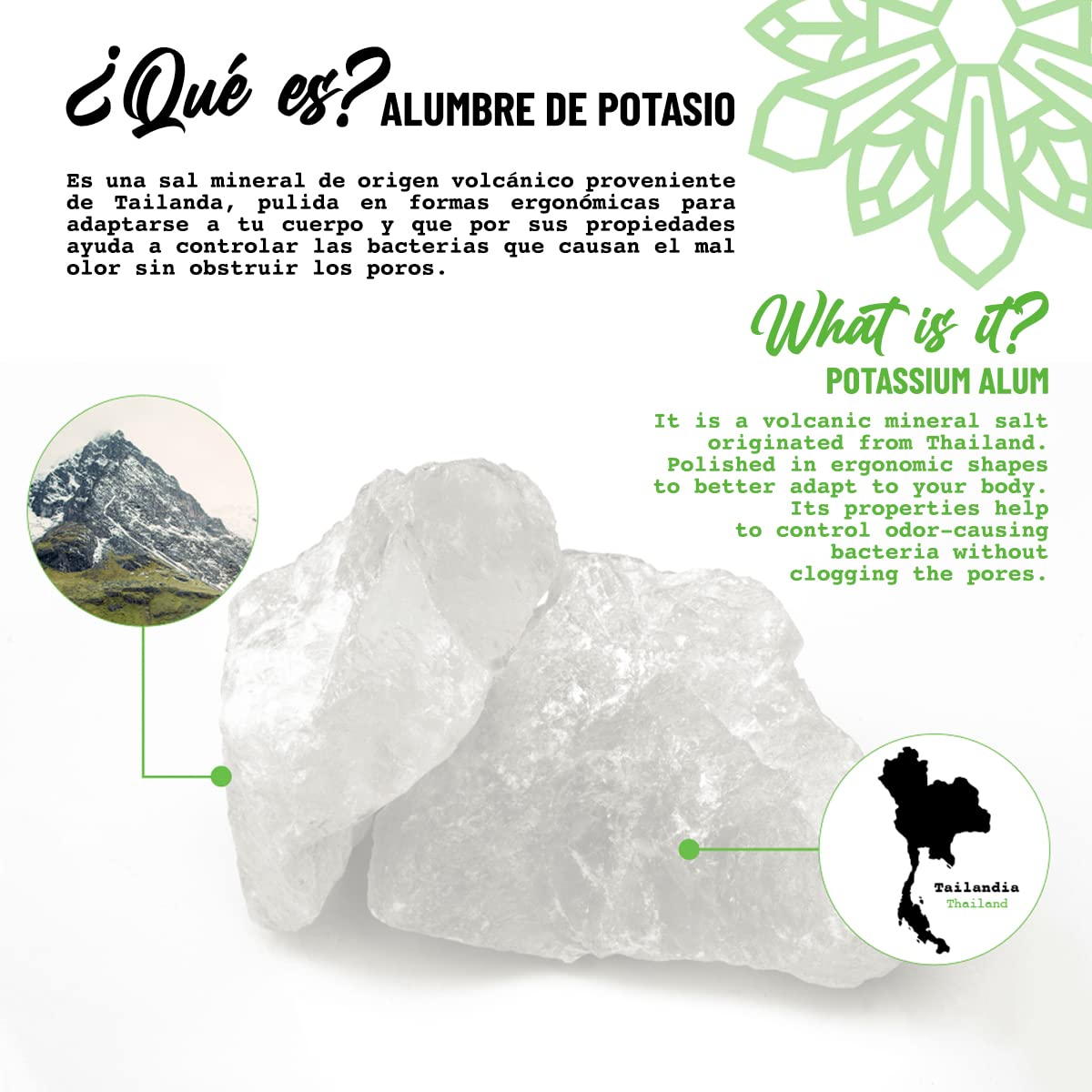 Vital Green Bloque de Cristal de Alumbre de Potasio Tailandes para Después de Rasurar, Piedra Suavizante para Usar Después de Rasurarse y Depilarse, Sensación Refrescante, 90 g / 3.18 oz (3 unds)