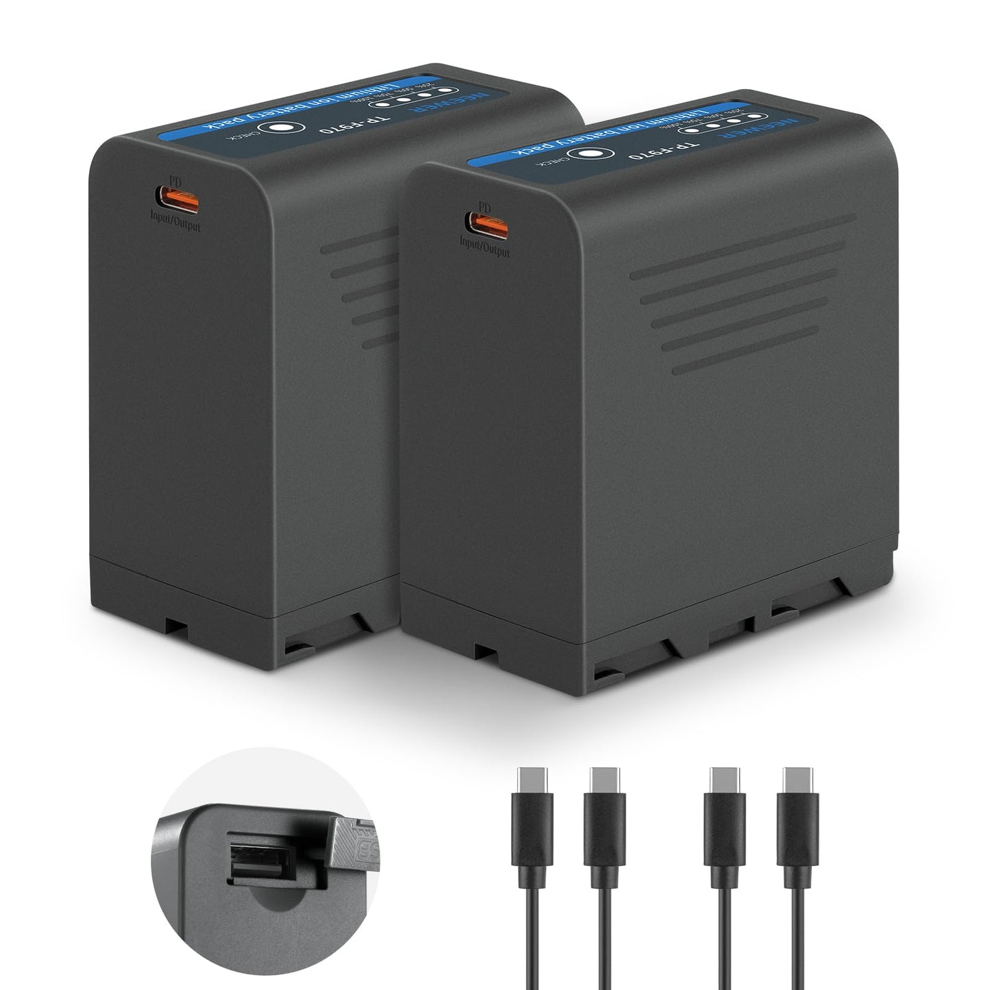 Baterías Recargables NEEWER NP-F970 7800mAh en Negro con Carga Rápida Tipo C para Videocámaras y Monitores