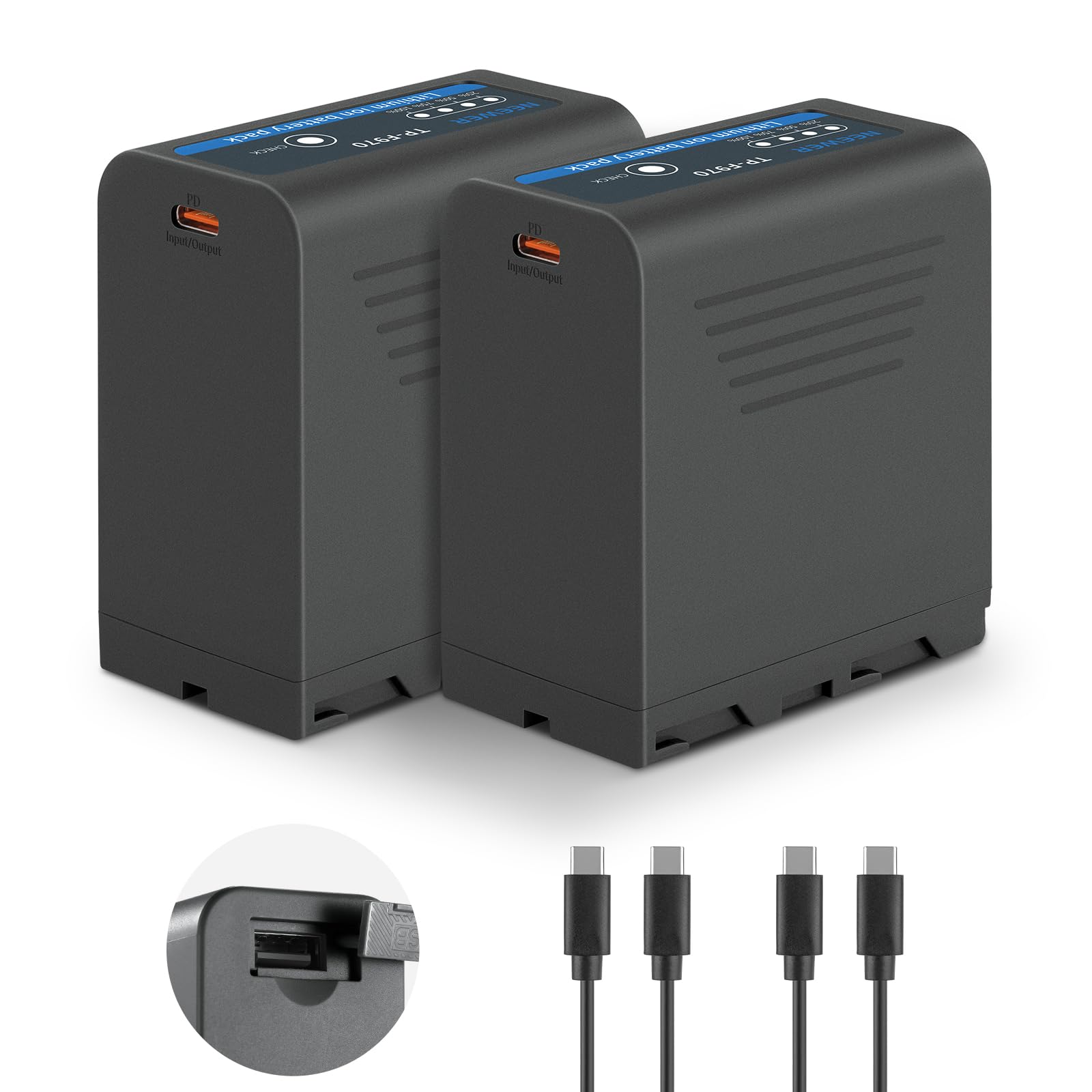 Baterías Recargables NEEWER NP-F970 7800mAh en Negro con Carga Rápida Tipo C para Videocámaras y Monitores
