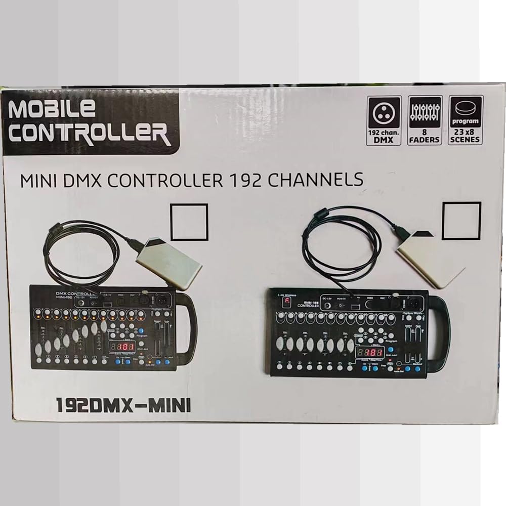 Consola Dmx, driver universal DMX-512 192 DMX 512 Stage DJ driver de luz 240 escenas diferentes, consola Dmx512, aplicable a cable DMX de 3 pines para DJs, bandas, bares, clubes, fiestas familiares,