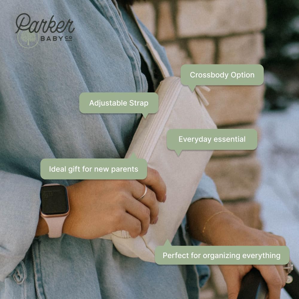 Parker Baby Co. - Riñonera Unisex, Bolsa Cruzada para Mamás, con amplio espacio para pañales | "Birch Belt Bag", Crema