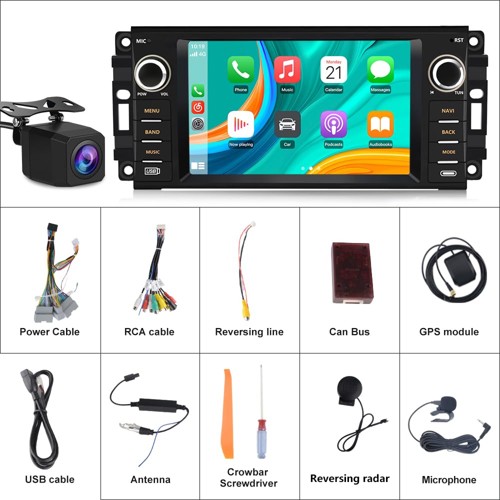 Estéreo de coche para Jeep Wrangler JK Compass Patriot/Chrysler/Dodge RAM Charger, pantalla táctil de 7 pulgadas [2 GB+32 GB] Radio Android 13 con CarPlay Andriod Auto inalámbrico con cámara inversa