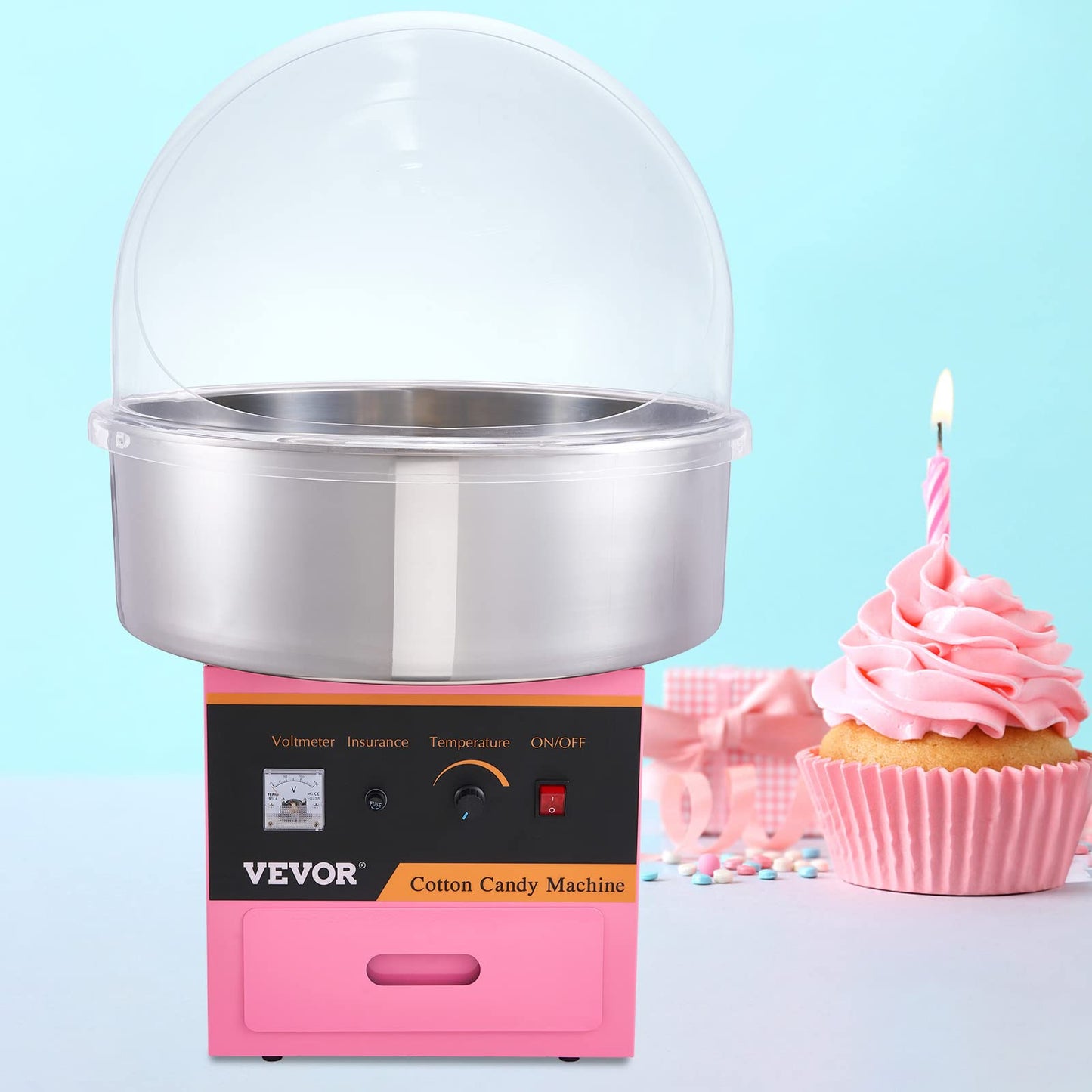 Máquina Eléctrica de Algodón de Azúcar VEVOR Rosa con Tazón de Acero Inoxidable para Eventos y Hogar