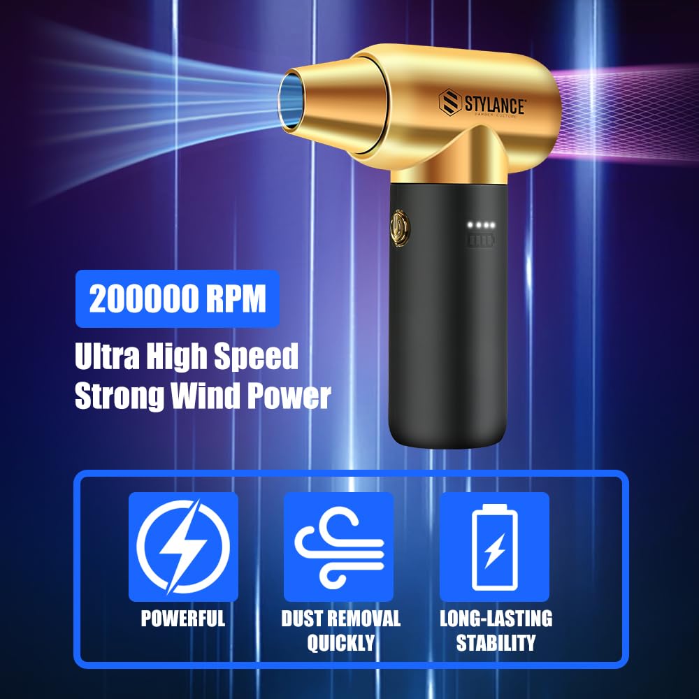 Plumero de aire comprimido, soplador de barbero, plumero eléctrico, mini soplador de aire portátil Jet Dry de 3 engranajes, aspiradora inalámbrica, para PC, oficina, salón, ventilador, portátil