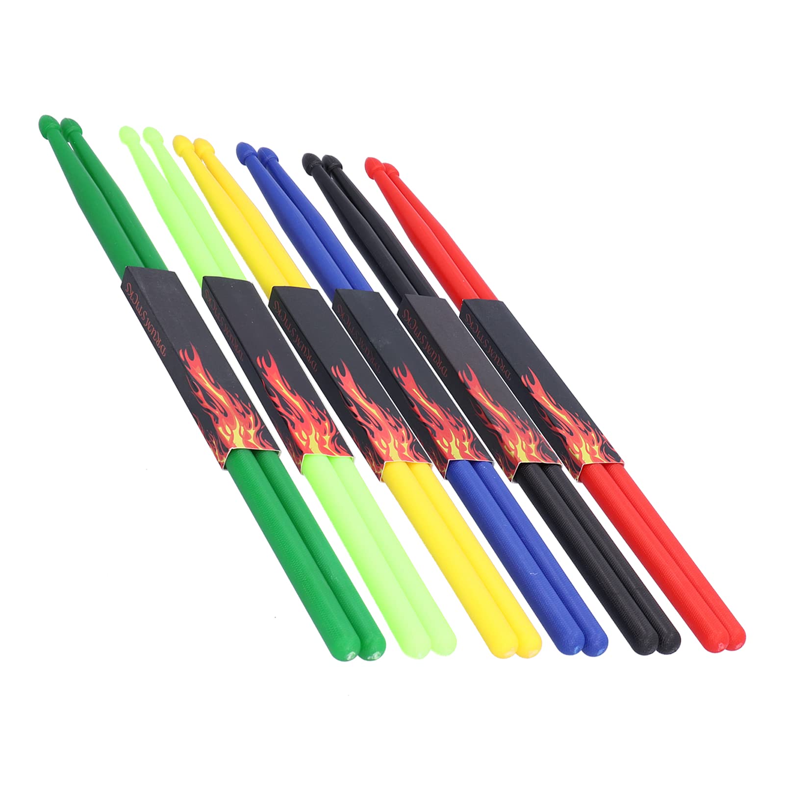 Juego de baquetas, 12 piezas, 42 cm, coloridas baquetas de nailon, elástico antideslizante para tocar