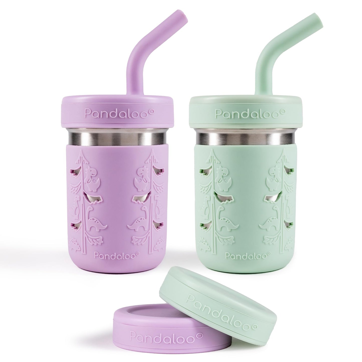 Pandaloo® Tazas de batido para niños - Vaso para niños pequeños de acero inoxidable con pajita, taza con popote para batidos - Sin BPA, tazas para refrigerio para niños pequeños, 10 oz