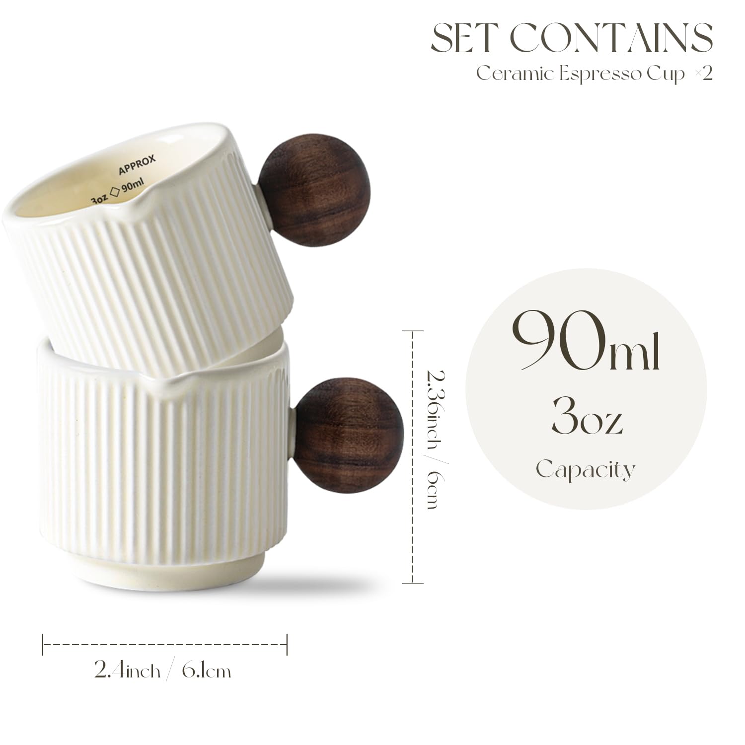 Tazas de Café Espresso de Cerámica KEMORELA Blanca con Boquillas y Asas 90 ml
