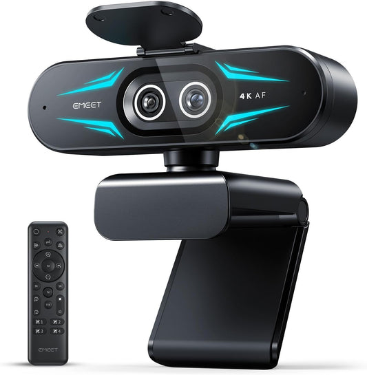 Cámara Web 4K eMeet C60E RGB Luz Remota con Auto Enfoque y 2 Mics