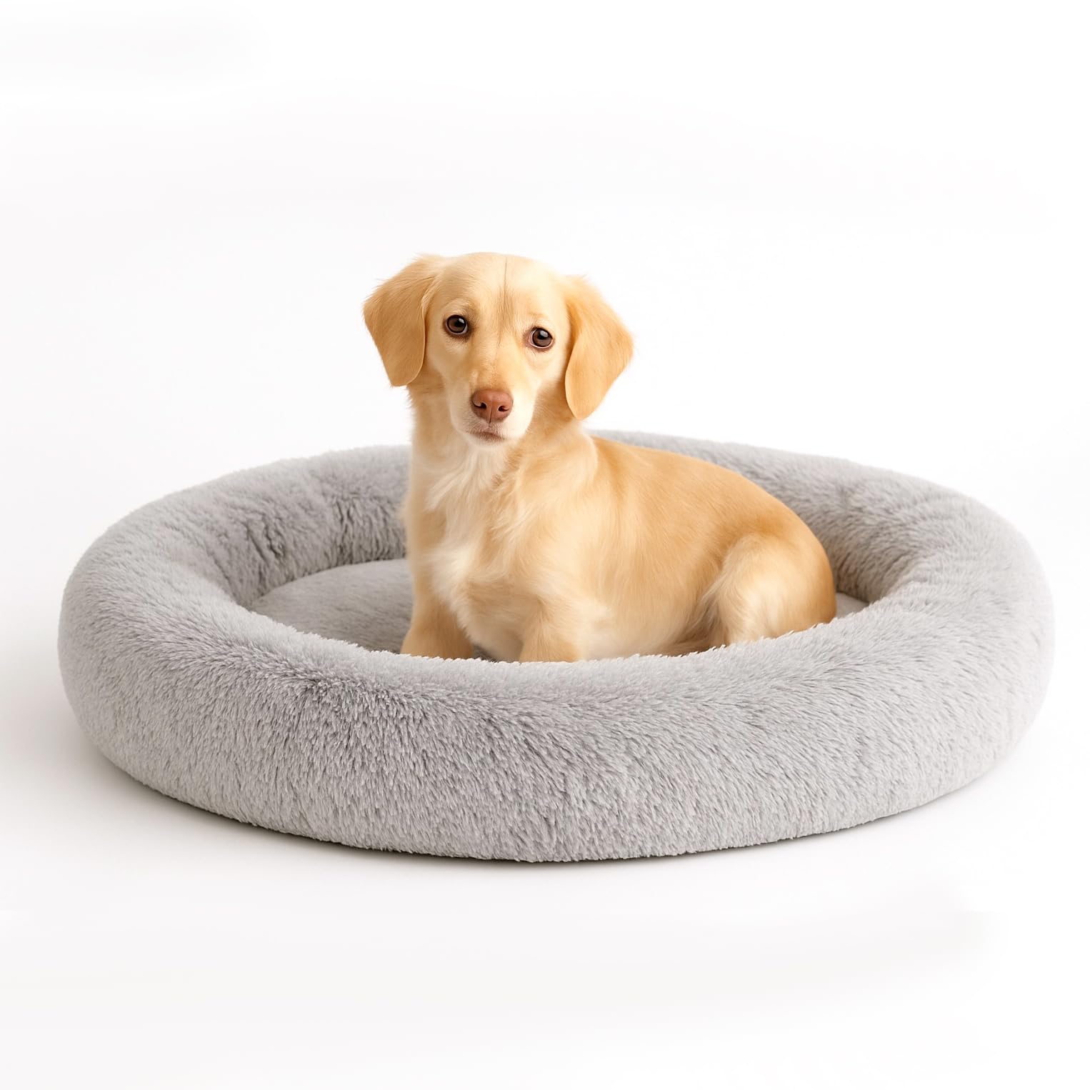 Cama para Mascotas PET TO BED Light Grey Redonda Esponjosa y Cómoda Antiestrés Tamaño Pequeño