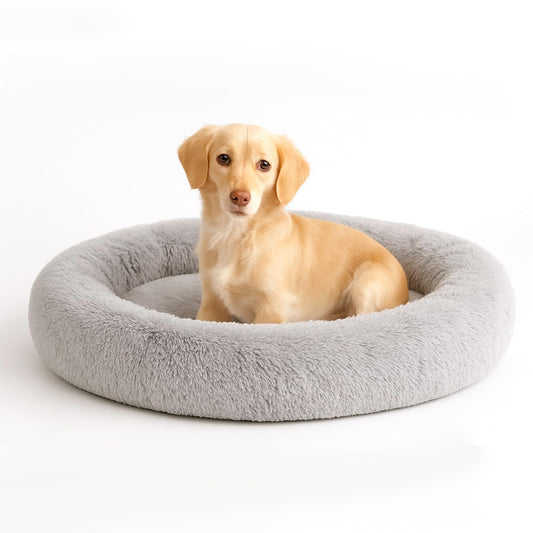 Cama para Mascotas PET TO BED Light Grey Redonda Esponjosa y Cómoda Antiestrés Tamaño Pequeño