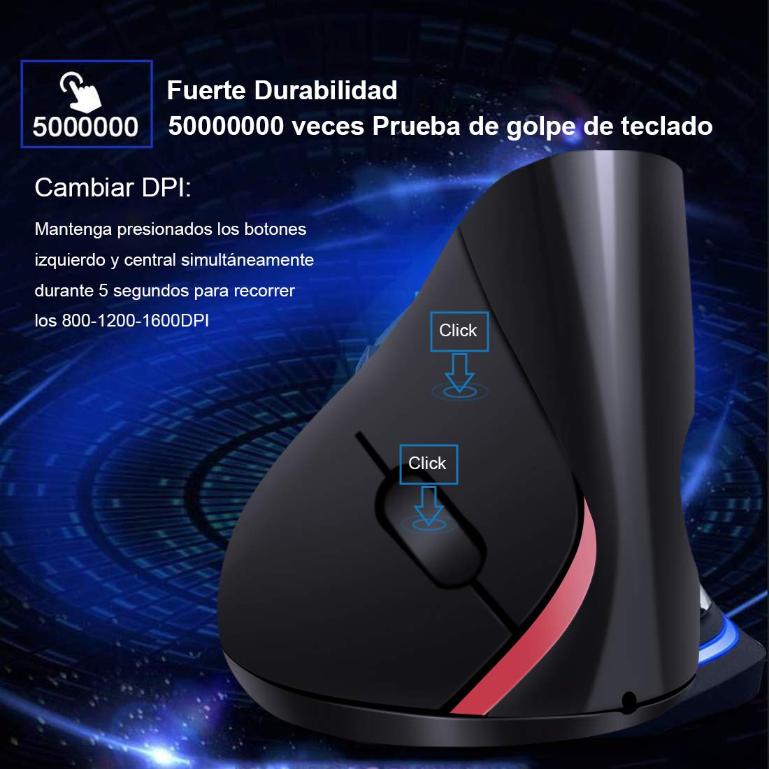 Ratón Inalámbrico TECHVIDA Negro Ergonómico Recargable 2.4 GHz para Mac y Windows