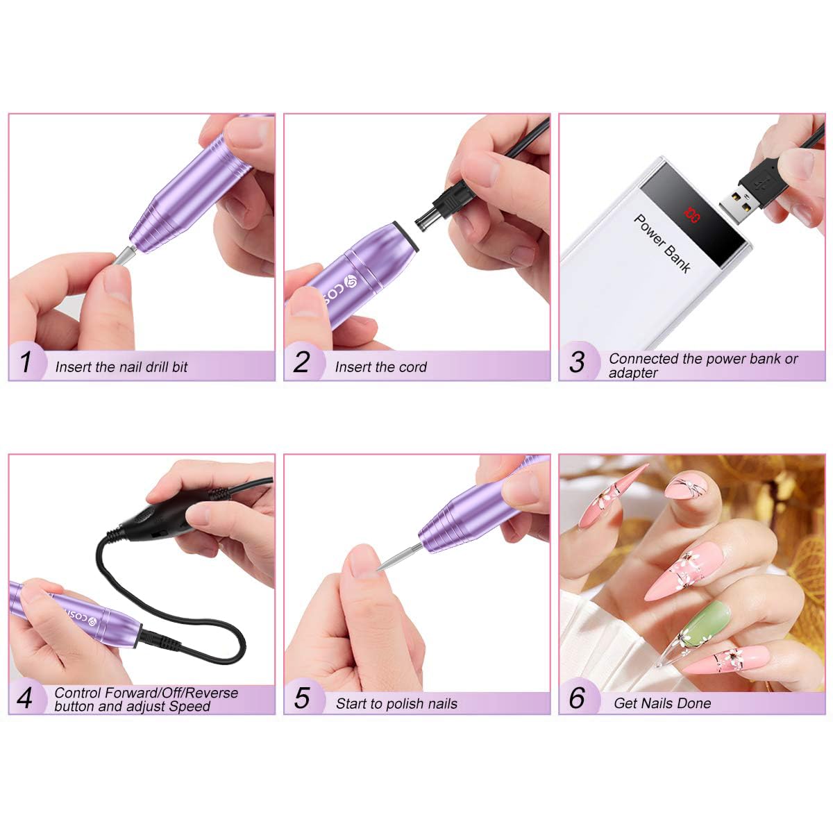 Taladro Eléctrico USB Portátil para Uñas Acrílicas y Kit de Manicura
