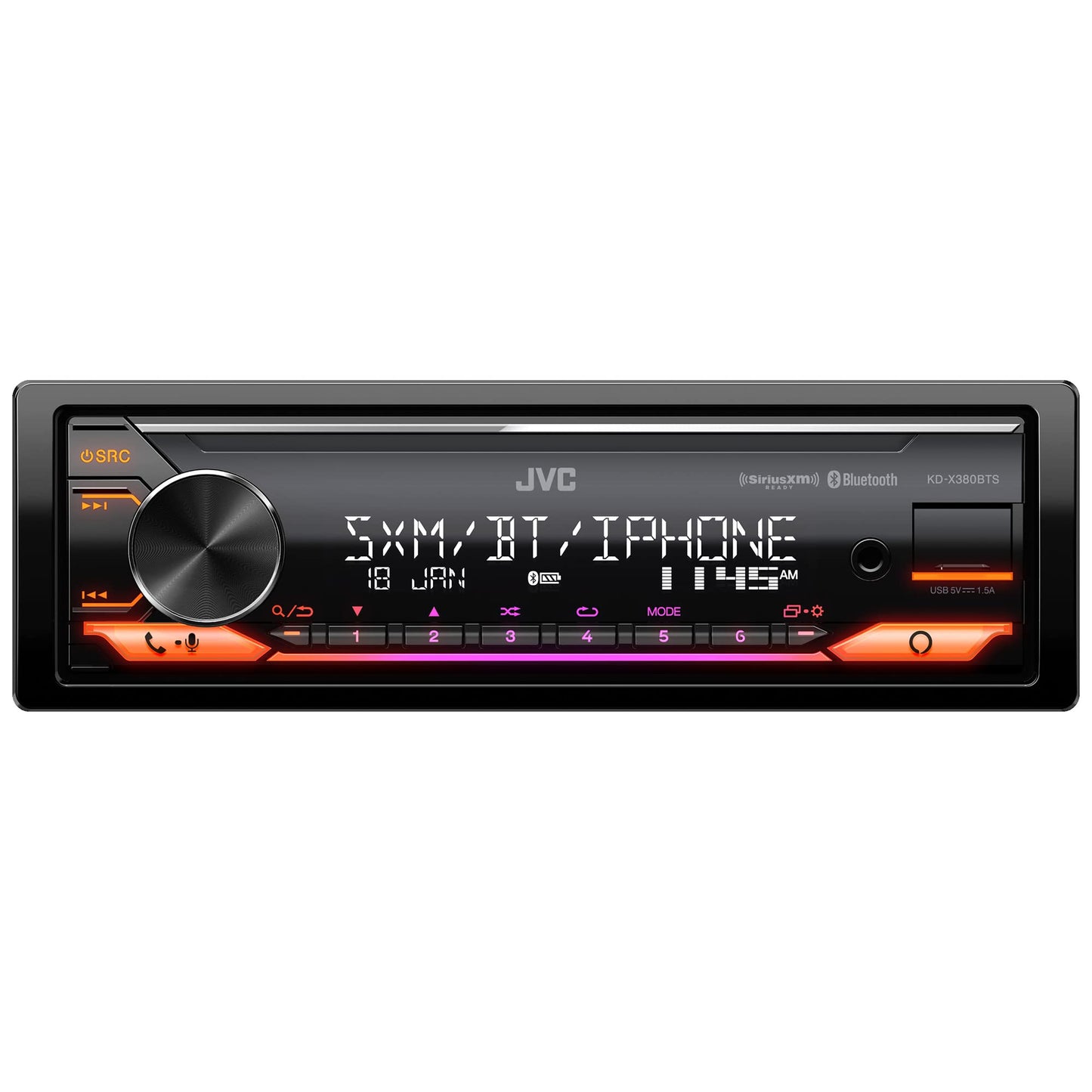 JVC KD-X380BTS Receptor de Medios Digitales para Coche con Bluetooth, USB, SiriusXM, Amazon Alexa