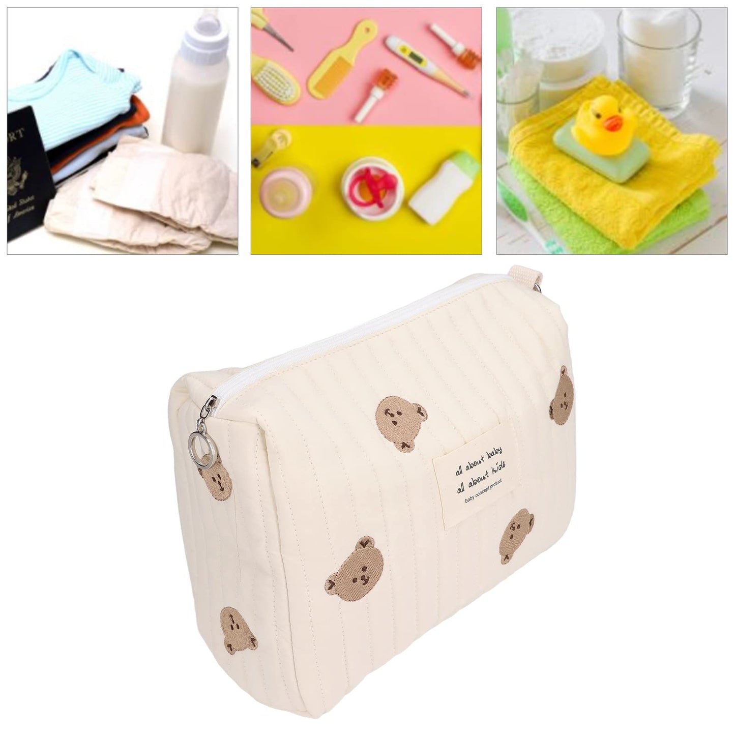 La bolsa de pañales para bebés, la bolsa de pañales al aire libre conveniente reutilizable patrón lindo para ir de compras(Bordado de oso)