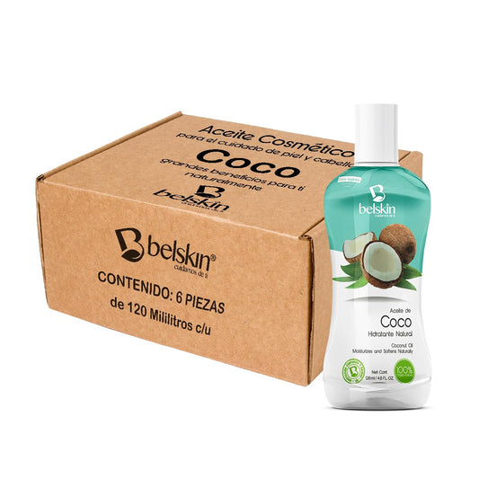Belskin - 6 Pack Aceites Cosméticos de Coco - Aceite para Uso Corporal - Aceite para Cabello - Aceite Facial - Aceite Corporal - Hidrata y Suaviza Naturalmente - Aporta Fuerza y Brillo al Cabello - Contenido 6 Aceites de Coco con 120 ml cada uno