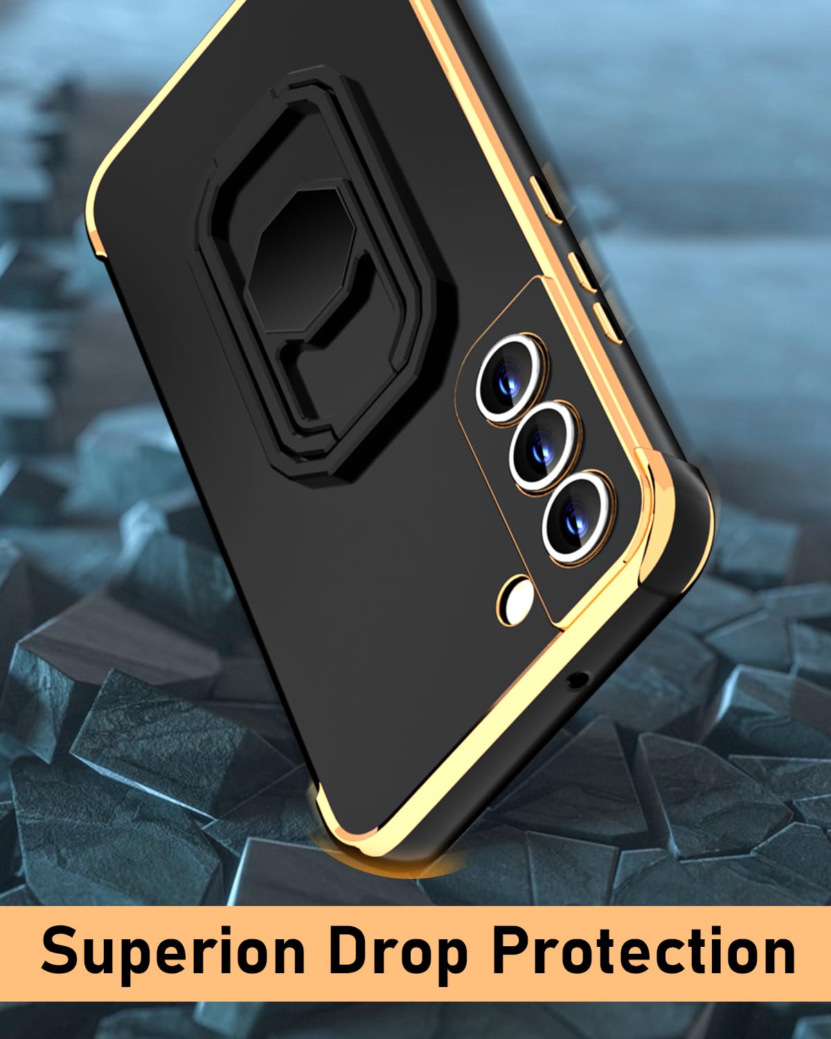 Funda Protector de Lujo WINTONG Negro con Soporte de Metal para Galaxy S22 para Mujer y Niña