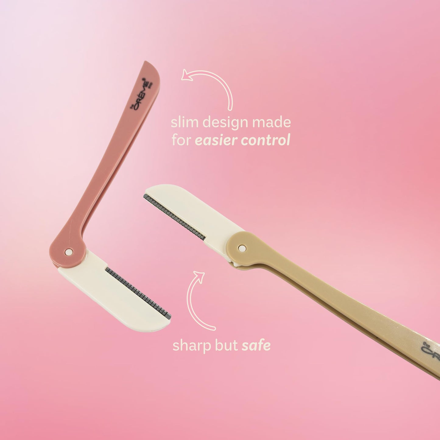 The Crème Shop Maquinillas de afeitar retráctiles multiusos para mujer – Juego de 4 maquinillas para rostro y cejas, herramienta para dermoabrasión | Artículos de aseo esenciales de tamaño viaje (rosa