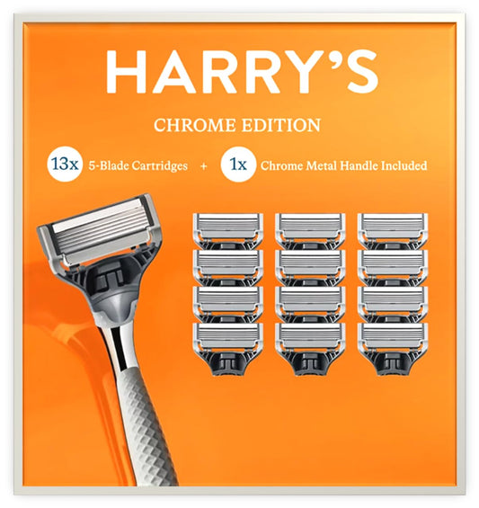 Harry's Rastrillo Chrome Edition Kit: 1 Rastrillo Cromado + 13 Cartuchos de 5 Navajas