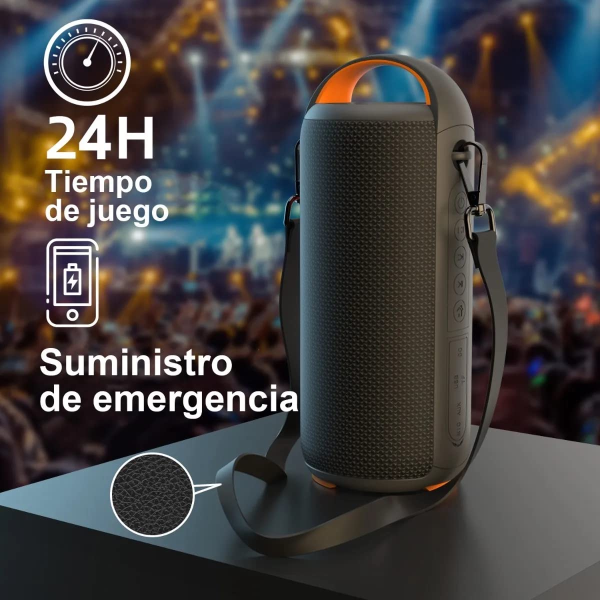 Bocina Bluetooth, Altavoz Portátil Impermeable IPX6, Mini Bocina de RGB, Sonido Estéreo TWS, Batería de 5200 mAh Larga Reproducción, Altavoz Bluetooth 5.0 con Correa Portable para Viaje, Fiesta, Hogar