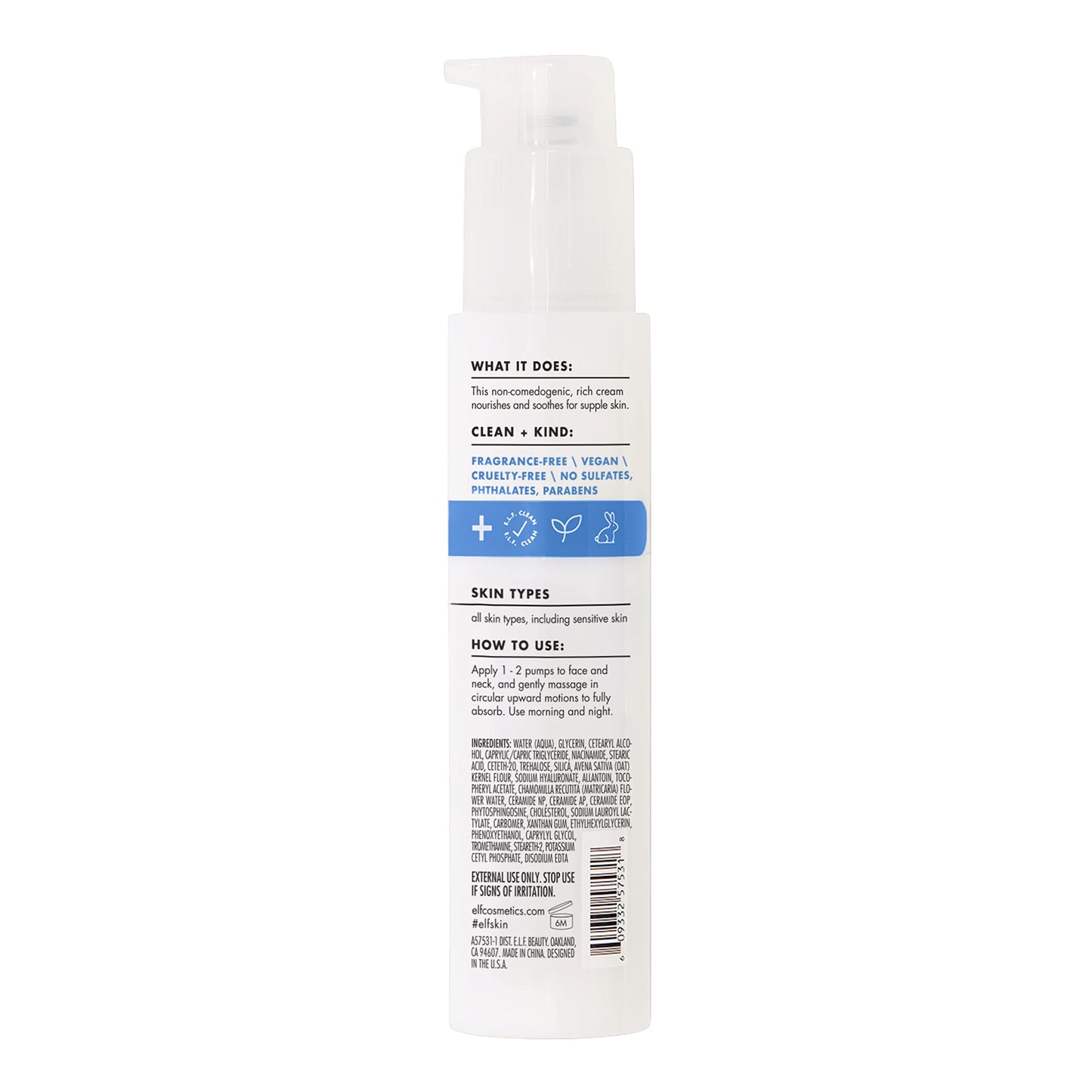 e.l.f. Pure Skin Moisturizer, Creamy & Weightless Daily Moisturizer For A Hydrated-Looking Complexion, Made with Oat Milk, Allantoin & Niacinamide, 2.54 fl oz