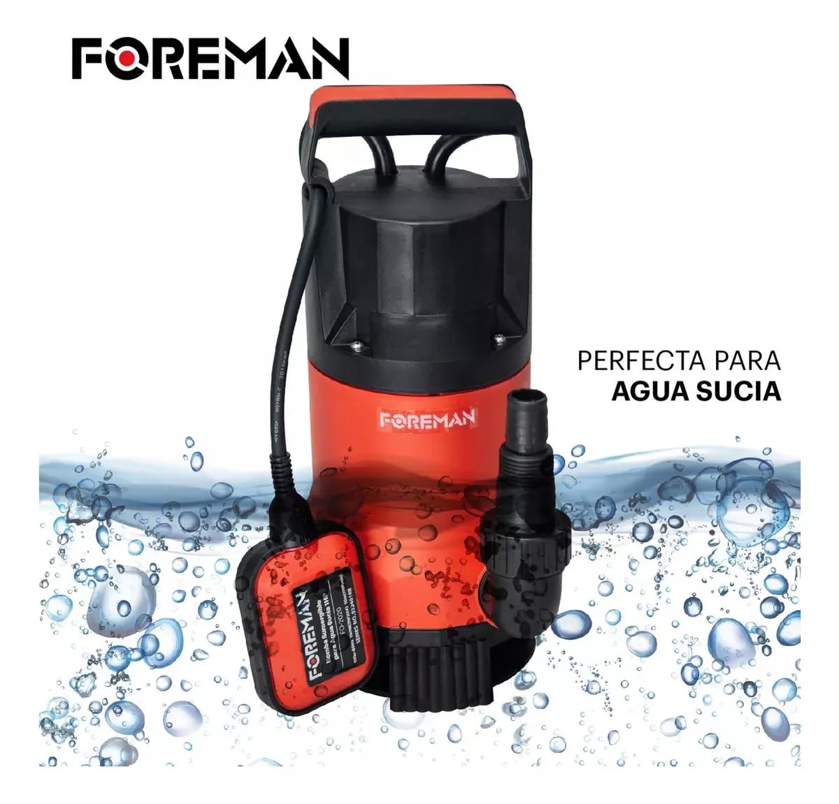 Foreman Bomba Sumergible De Pozo Plástica | Bomba de Agua Limpia Silencioso Para Fuentes, Pecera, Acuario, Jardín y Estanque | 1Hp 750w 120v | 230 Litros Per Minute | Negro/Rojo