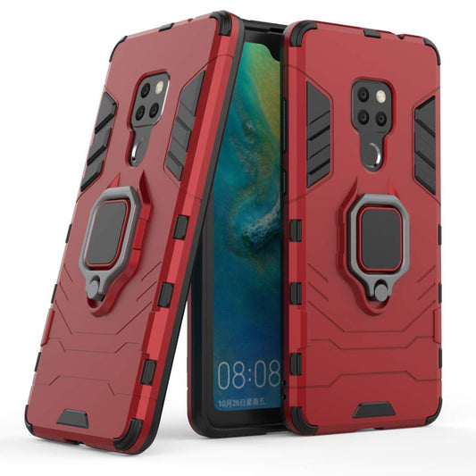 Compatible con Huawei Mate 20 Funda, Anillo Metálico Sujeción Soporte Antichoque Rígido Caja (Funciona con el Montaje de Coche Magnético) Doble Capa Sólido Case Carcasa para Huawei Mate 20 (Rojo)