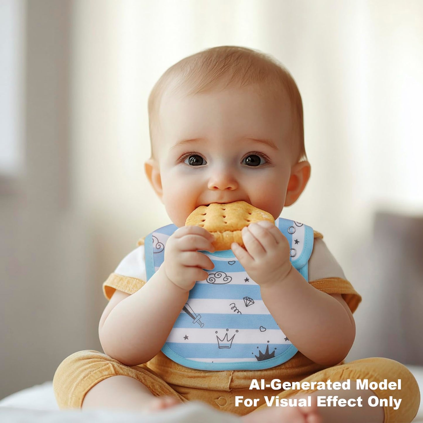 Paquete de 6 baberos de algodón impermeables para niñas y niños para comer con botones ajustables