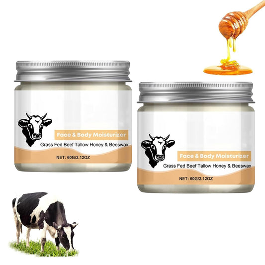 Crema De Cebo De Res Con Balsamo Miel, Beef Tallow Face Cream, Hidratante Multiusos Sebo, Hidratante Corporal, Balsamo Grasa Res (2 PCS)