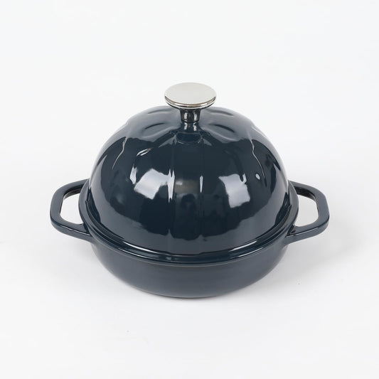 HAWOK - Cloche de pan de hierro fundido, diámetro 6.3 pulgadas/16 cm, 0.57 cuartos de galón, molde esmaltado azul marino
