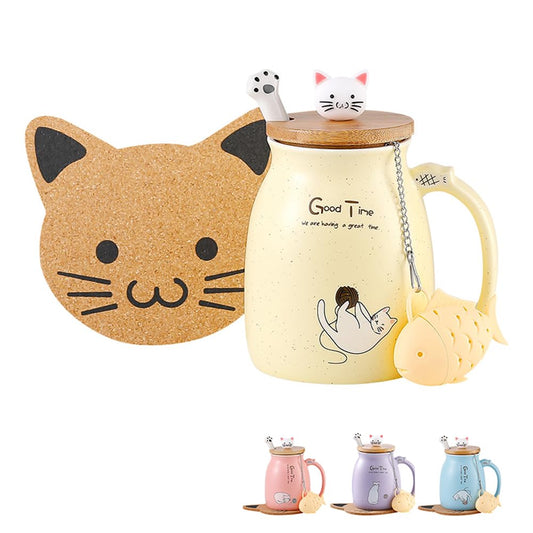 BigNoseDeer - Taza de té con infusor y tapa, taza de café de cerámica para gatos kawaii, taza de té, lindas cosas preparadas para gatos, regalos de cumpleaños, lindos regalos para mujeres y niñas (13