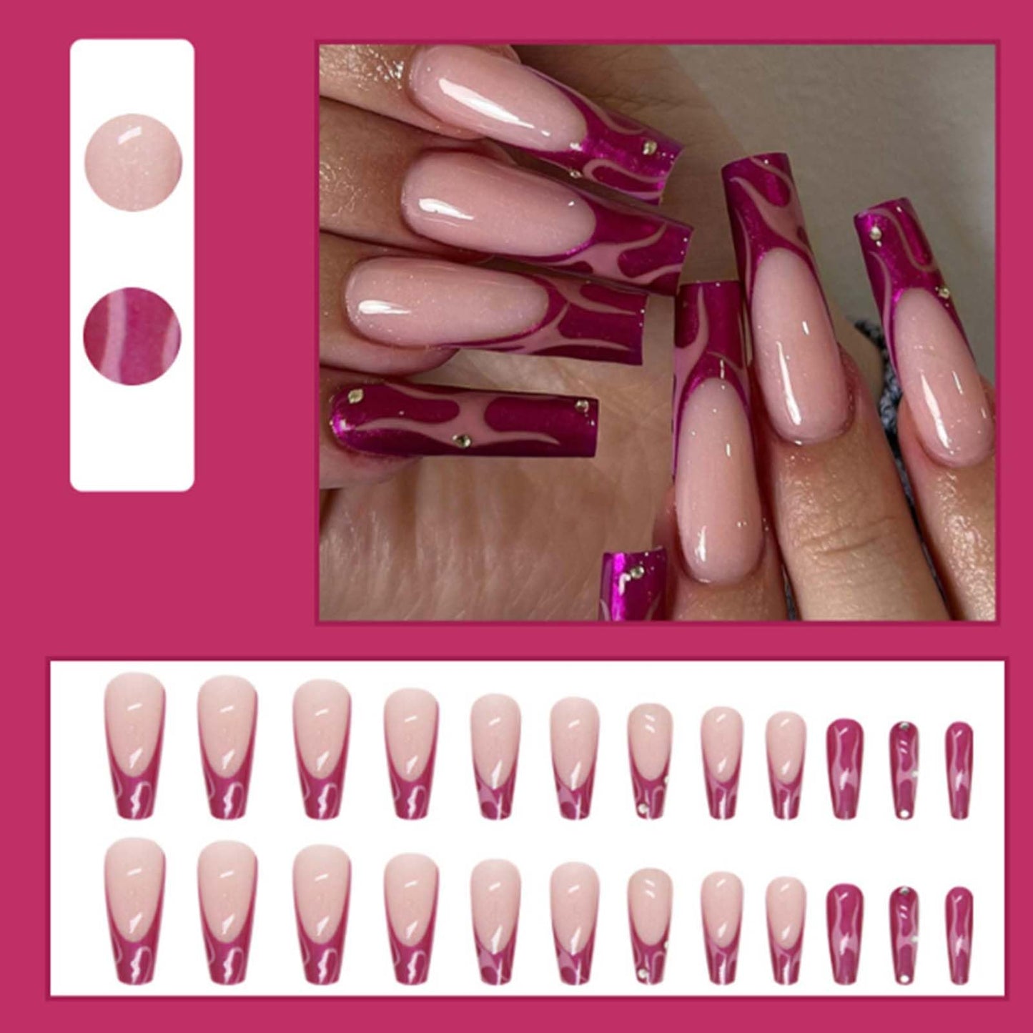 Gifiky Uñas Postizas de Ataúd Largo, Prensa Francesa, Uñas de Galaxia, Consejos Acrílicos Reutilizables, Uñas Postizas para Mujeres y Niñas, 24 Piezas