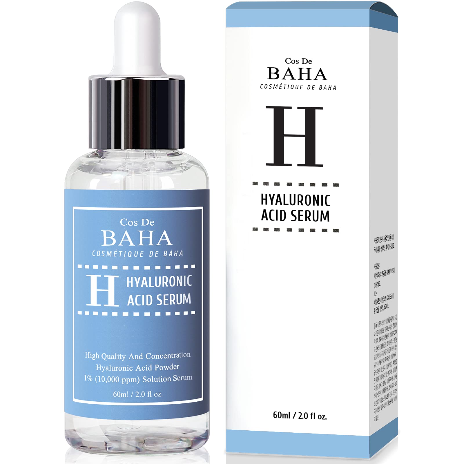 Serum en polvo de ácido hialurónico puro 1% para cara 10.000 ppm – antienvejecimiento + línea fina + hidratación intensa + hidratante facial + piel visiblemente rellena + previene el dolor de la vejiga 2 onzas líquidas
