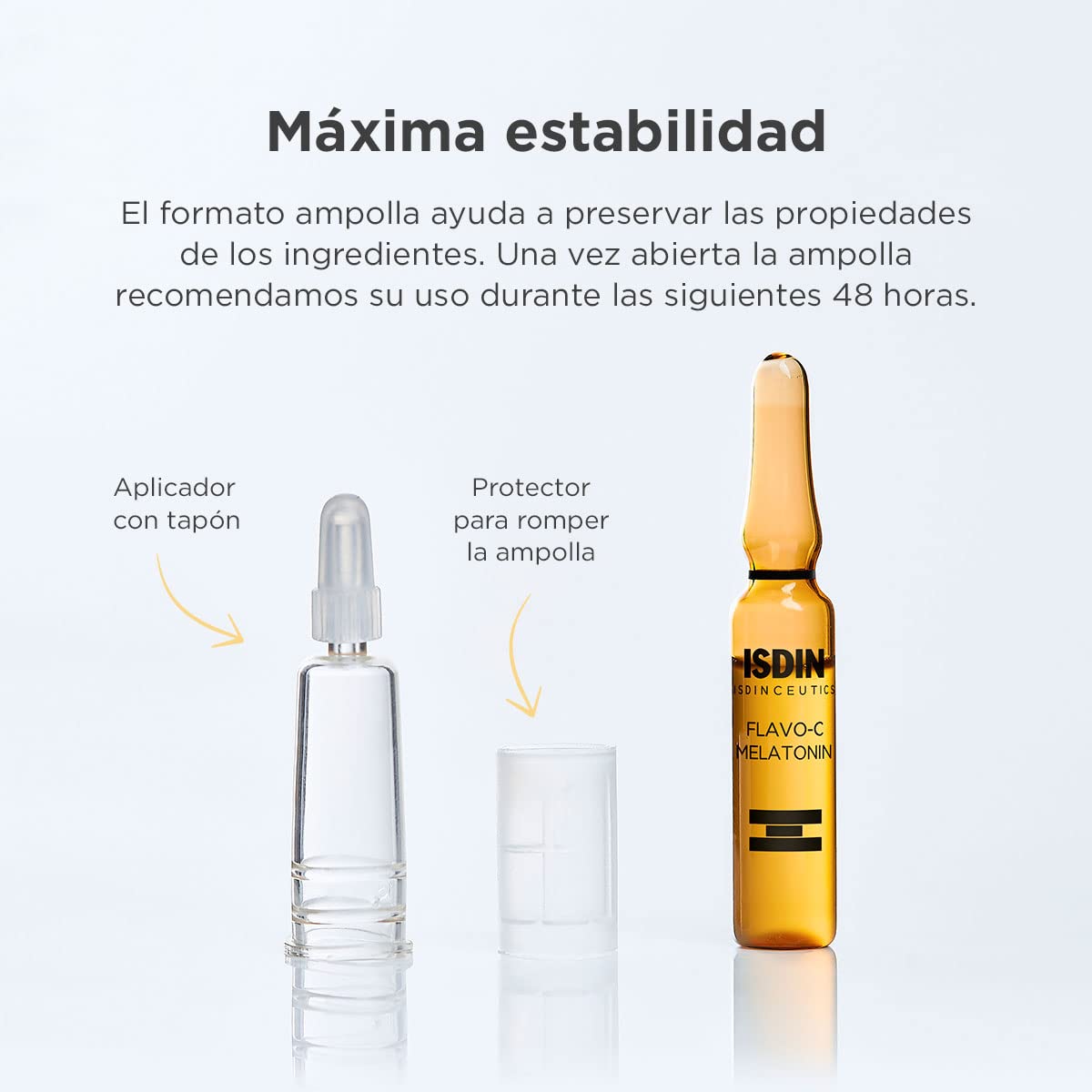 ISDIN Isdinceutics flavo-c melatonin, serum facial reparador de noche con vitamina c, estimula las defensas antioxidantes de la piel, 10 ampolletas