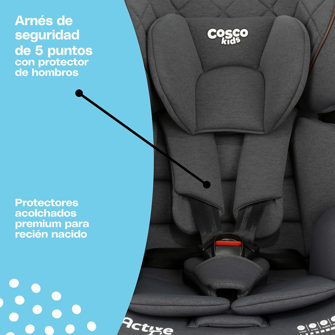 Autoasiento Convertible Cosco Kids Active Fix Rotación 360 Negro para Bebés y Niños hasta 36 kg