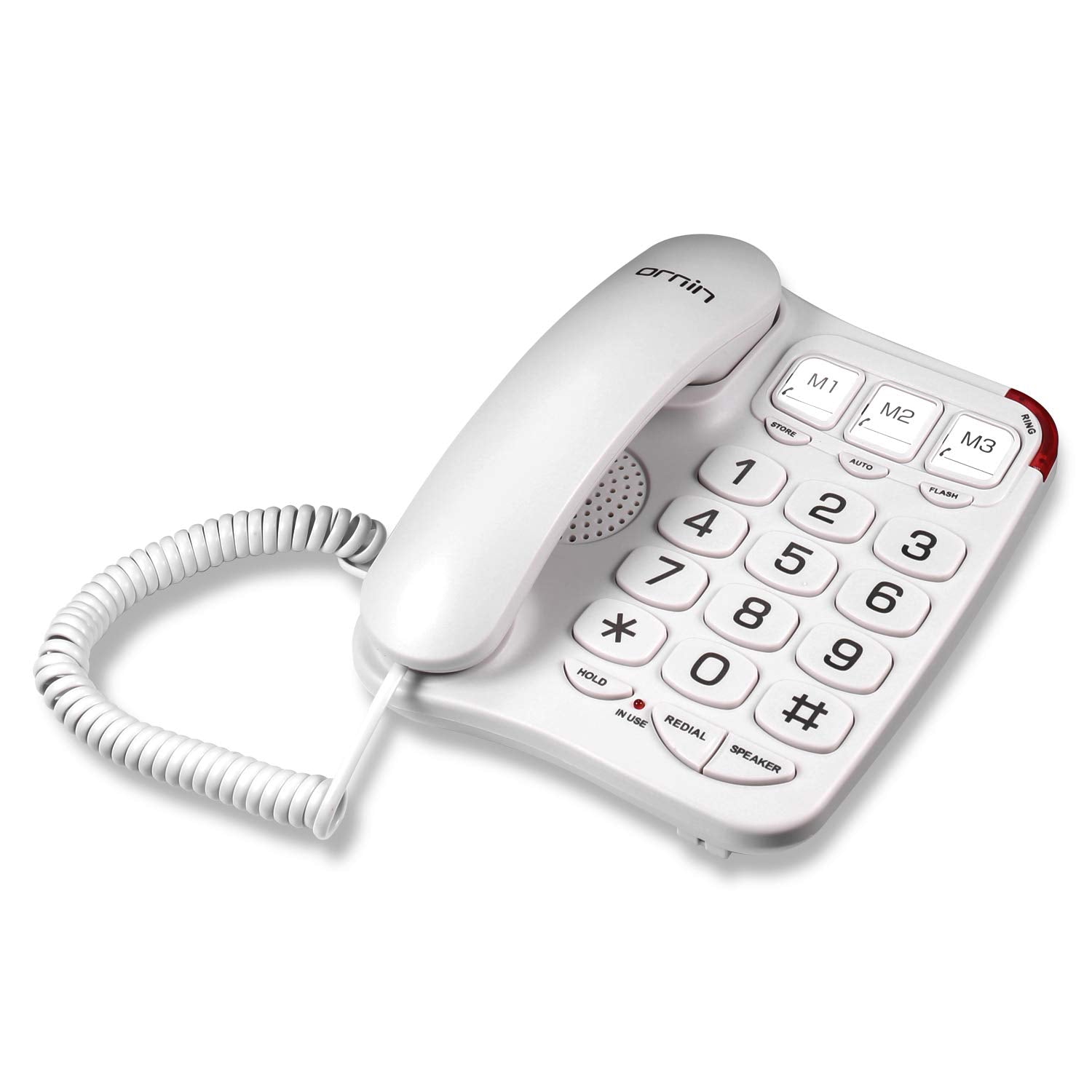 Ornin S016+ - Teléfono con cable de botón grande con altavoz, teléfono de computadora solo (blanco)