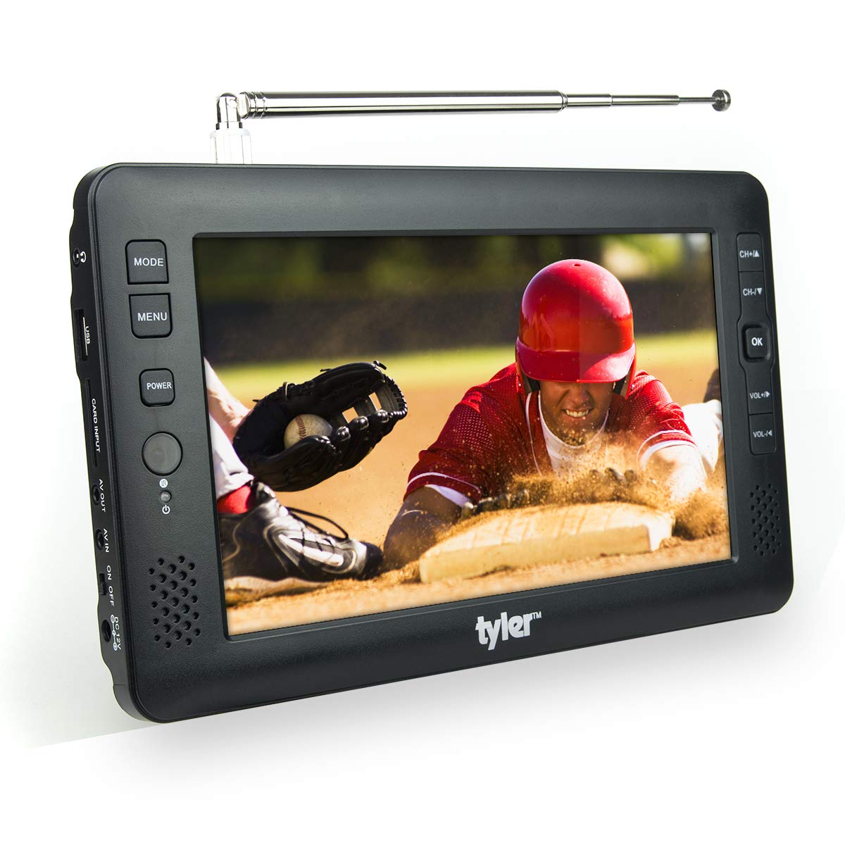 Tyler Monitor LCD Portátil De 9" 1080P De TV Recargable con Batería Recargable Capacidad Inalámbrica HD-TV, USB, Tarjeta SD, AC/DC, Control Remoto Incorporado Soporte Pequeño para Coche Niños Viajes
